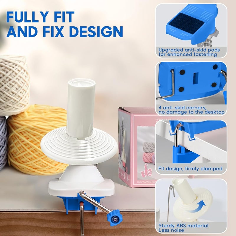 DoubleCare Yarn Winder for Crocheting, Anti-Slip Yarn Ball Winder Efficiently Make Neat Yarn Cake, Yarn Cake Winder with Lower Noise for Fiber and Wool Thread Balls, Knitting Lover's Helper Gift (Blue) - Image 4